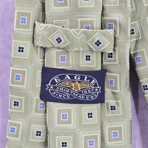 Eagle Shirtmakers Since 1867 Green Blue Geometric 100% Silk Men's Neck Tie NWOT - Picture 4 of 6
